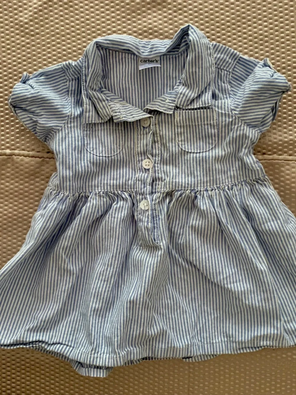 Carter’s 6M Blue White Striped Ruffle Collar Shirt Dress